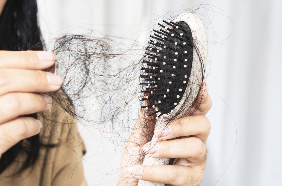 DHTと脱毛因子（DKK1・TGF-&beta;）によるヘアサイクル短縮の仕組みイメージ